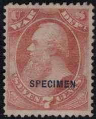 #O 87s F/VF mint NH, SPECIMEN overprint, no gum as issued, glowing color, Nice Stamp!