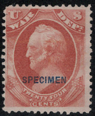 #O 91s  F/VF mint NH, SPECIMEN overprint, no gum as issued, bold color for this issue, Rare!