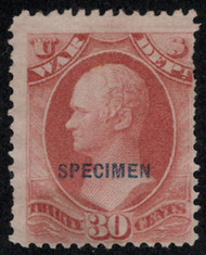 #O 92s  Fine+ mint NH, SPECIMEN overprint, no gum as issued, usual perforations problems, Tough Stamp!