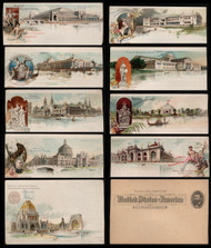 #UX10 VF/XF mint cards with Offical Columbian Expo Scenes, 9 different, one slightly reduced,  NICE GROUP!