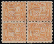 Hawaii #74 F-VF, Block of 4, light cancels, bright color!