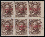 Hawaii #56 Fine+, Block of 6, light town cancels, natural straight edge at right, rich color!