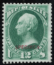 #O 63s F/VF mint NH, no gum as issued, SPECIMEN OVERPRINT, only 280 issued, fresh color, very good condition, Super!