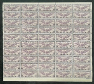 #C 16 VF OG NH, Sheet of 50, 5c Winged Globe,  well centered for this notorious poorly centered sheet, Select!