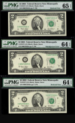 $  2.00 2003 PMG 65 EPQ Bookend Note, PMG 64 EPQ Misalignment error. Consecutive serial #'s. Amazing pair.