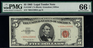 $  5.00 1963 PMG 66 EPQ Star note. Exceptional paper quality!