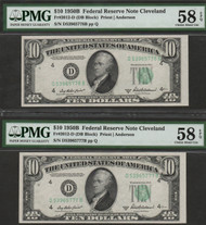 $ 10.00 1950B PMG 58 EPQ Consecutive serial #'s. Great pair.