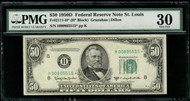 $ 50.00 1950D PMG 30 Very fine. Star note. Stamp ink freak on back.