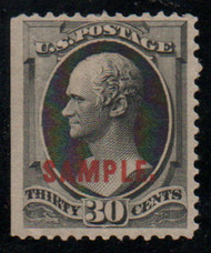 # 190s VF OG H, Sample overprint, type K, natural straight edge, bold color!