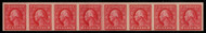 # 409h VF/XF OG NH, Line Pair strip of 8, IMPERF COIL WASTE,  three stamps with gum skips, Rarer than the regular 409's,  Fresh!