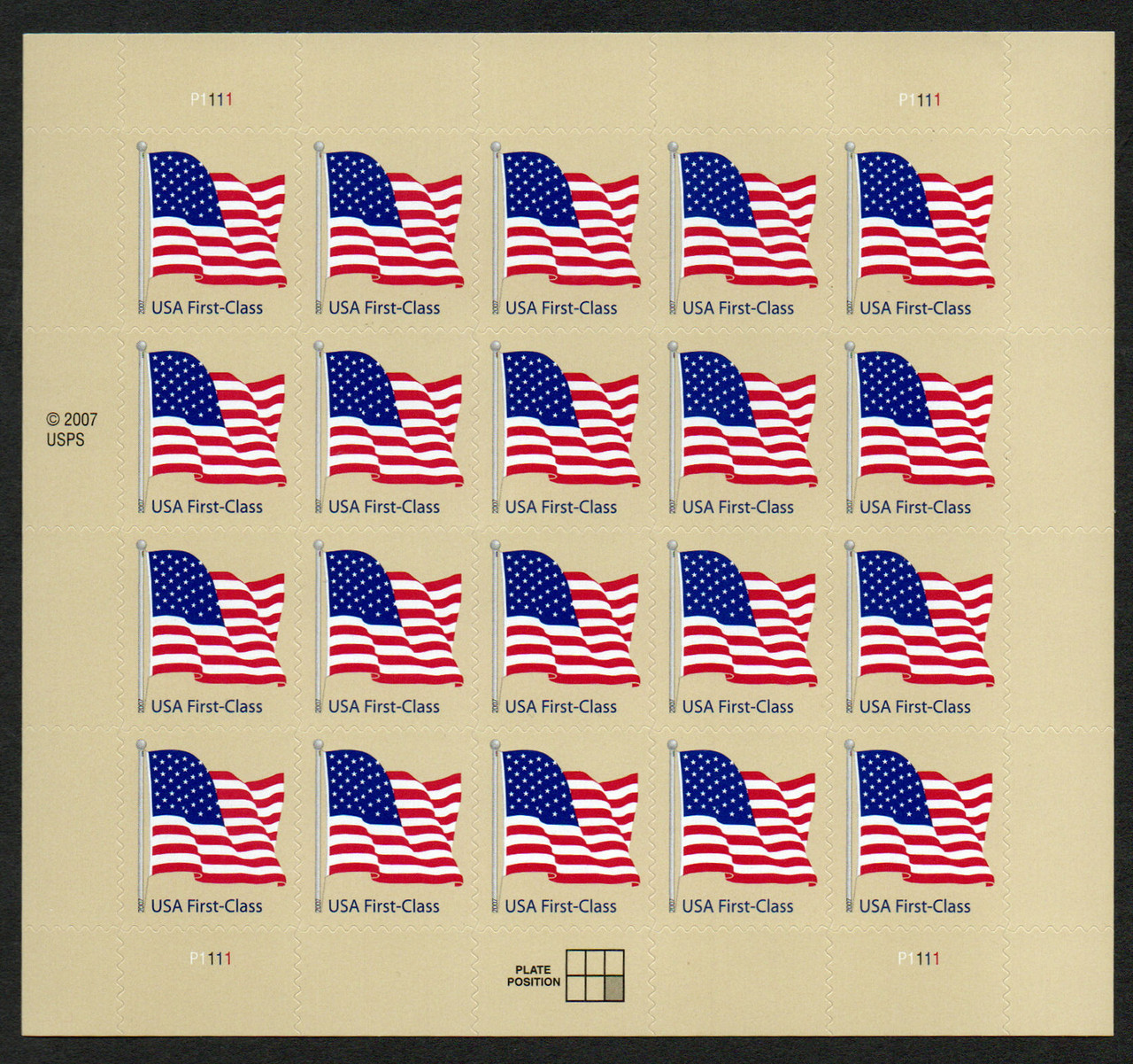 4130 First-Class American Flag Full Sheet, VF OG NH - Steve Malack