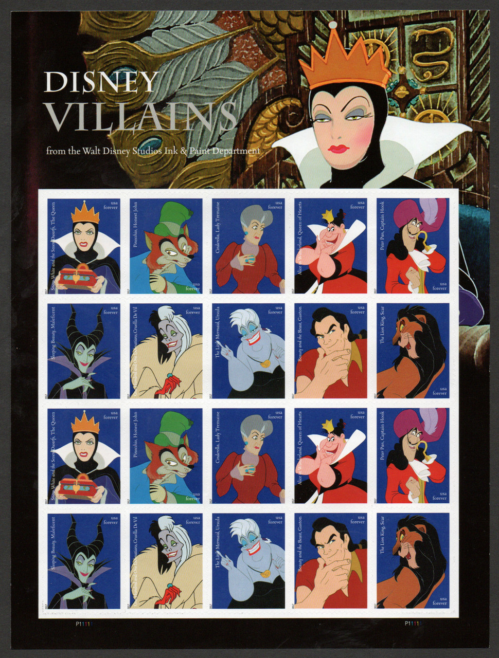 5213 - 22 Disney Villains Full Sheet, VF OG NH - Steve Malack