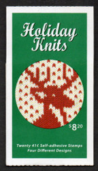 #4211 - 14 BK305 41c Holiday Knits Complete Booklet Pane of 20, VF OG NH