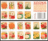 #4754 - 63b Forever Vintage Seed Packets Complete Booklet Pane of 20, VF OG NH