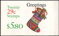 #2872a BK218 29c Greetings Complete Booklet Pane of 20, VF OG NH