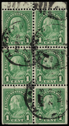 # 632a F-VF, Booklet Pane of 6, town cancels, vivid color!