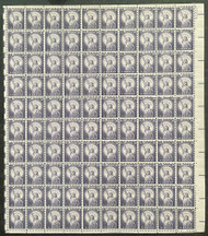#1035c F-VF OG NH, 3c Statue of Liberty Full Sheet of 100, dry printing, robust color! STOCK PHOTO