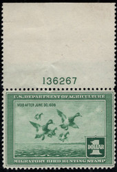 #RW 4 F/VF OG NH, plate number single, tiny gum flaws, LARGE TOP!