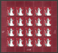 #3754 VF/XF NH, 3c Silver Coffee Pot Full Sheet, robust color, SELECT!