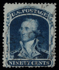 #  39 F/VF, w/CROWE (10/24) CERT, nicely centered with a lighter cancel, certificate calls out a short perforation, but it is present and we see it more as a nibbled perforation, VERY RARE in this condition. 