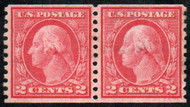 # 453 F-VF OG H, Pair, thin on 1 stamp, vibrant color!