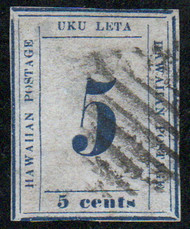 Hawaii #21 VF, grid cancel, small thin, fresh color!