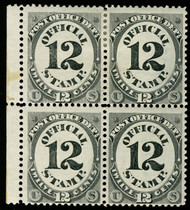 #O 52 Fine+ OG NH/Hr, Block, Bottom 2 stamps NH, well centered, sheet margin at left, Super Fresh!