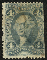 #R 21c F/VF, RARE "PLAYING CARDS", vivid color, small tear, nice price