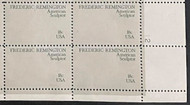 #1934b VF OG NH, Plate Block, 18c Frederic Remington, black ommitted, FRESH!