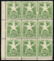 Hawaii #77 F-VF OG NH, Block of 9 w/ corner margin, vivid color!