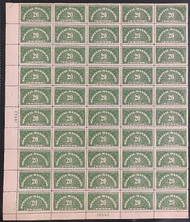 #QE3 VF/XF OG NH, 20c Special Delivery Sheet of 50, rich color!