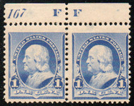 # 219 F-VF JUMBO OG LH, Pair w/ plate number & top, small thin, spectacular color!