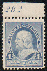 # 219 VF OG LH, Plate number single w/ top, very neat find!