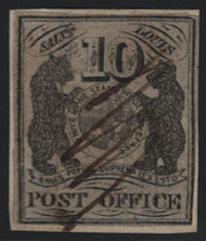 #     11x8 VF, w/CROWE (03/25) CERT, only 35 used (one unused)copies are known with most being off center or faulty, stamp clears all four margins, faults as usually seen on this fragile Pelure paper,  Ex T. Cullen Davis