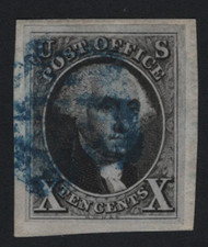 #   2 XF, used on piece, w/PSE (04/22) CERT, four large margins, blue cancel, Wonderful Stamp!