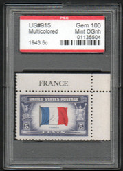 # 915 GEM OG NH, w/PSE (GRADED 100, ENCAPSULATED) CERT, w/corner margin and plate number, rare as a single, CHOICE!