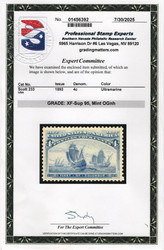 # 233 XF-SUPERB OG NH, w/PSE (GRADED 95 (07/25) and ENCAP 95) CERTS, this is a super stamp, it is currently in a encapsulated holder but can easily be removed, it has a new 2025 paper certificate, CHOICE GEM!