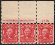 # 319c F-VF OG NH, Plate Strip of 3 w/ large top & imprint, very neat find!