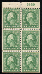 # 462a F-VF OG H, Booklet Pane of 6 w/ plate number, pinhole, rich color!