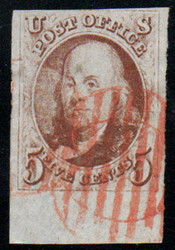 #   1 F-VF, w/APS (10/22) CERT, large sheet margin at bottom, red grid cancels, rich color, very nice!