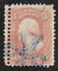 #  65 VF/XF, double row of perfs, fancy blue cancel, neat freak, CHOICE!