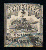 #Local 143L5 VF, w/PF (08/25) and  (10/24) CERTS, Pony Express, only 5 known, blue cancel, repaired corner, very neat piece!