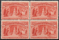 # 241 Fine+ OG NH, Block, w/PSE (10/14) CERT, small thin position 3, all $1-$5 Columbians should have a certificate stating that they are NH, regummed or altered stamps known,  TOUGH BLOCK!