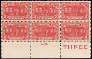 #Q 3 VF/XF OG NH, Plate Block of 6 with imprint, Nice!