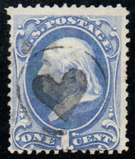 # 145 Fine+, S-O-N circle & heart cancel, vivid color!
