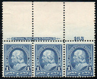 # 264 F/VF OG NH, plate strip of 3, imprint, bold color!