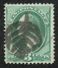 # 158 F-VF, fancy "leaf" cancel, nice color!