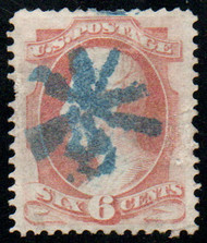 # 159 SUPERB, blue "insect" cancel, pinhole, beautifully centered, GEM!