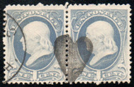 # 206 VF+, Pair, "heart" & town cancel, lovely color!