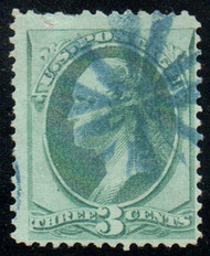 # 158 F-VF, blue "circle of Vs" cancel, tear, nice price!
